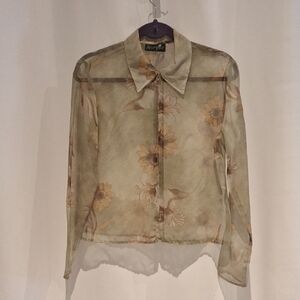 Accomplice Floral Sheer Zip-Up Blouse